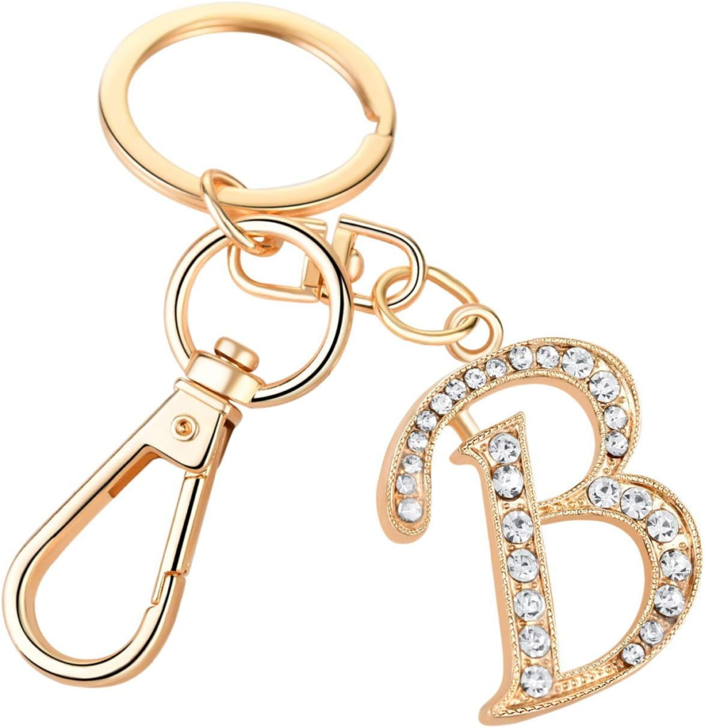 Keychain for Women Purse Charms for Handbags Crystal Alphabet Initial Letter Pendant with Key Ring